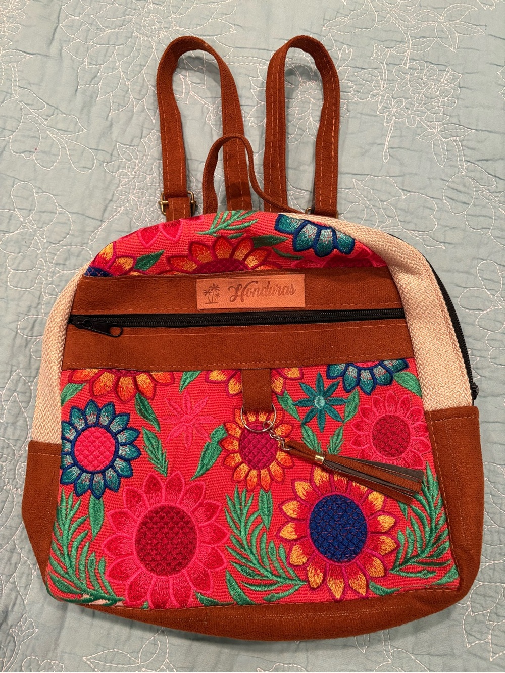 Hand Sewn and Embroidered Floral Backpack from Honduras